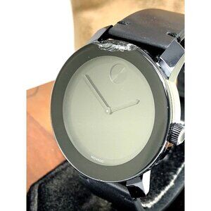 Movado Mens Watch 3600306 Bold Swiss Quartz Black Dial 42mm Leather CHIPPED